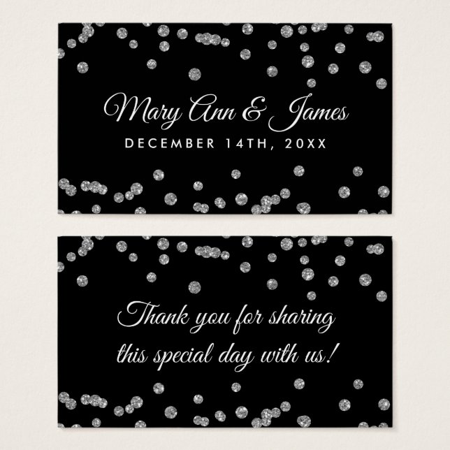 Bröllopsförmån Märkre Silver Glitter Konfetti Blac Visitkort (Framsida & baksida)