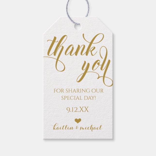 Bröllopsförmånlig Märkre - Swirls Calligraphy (Gul Presentetikett (Framsidan)