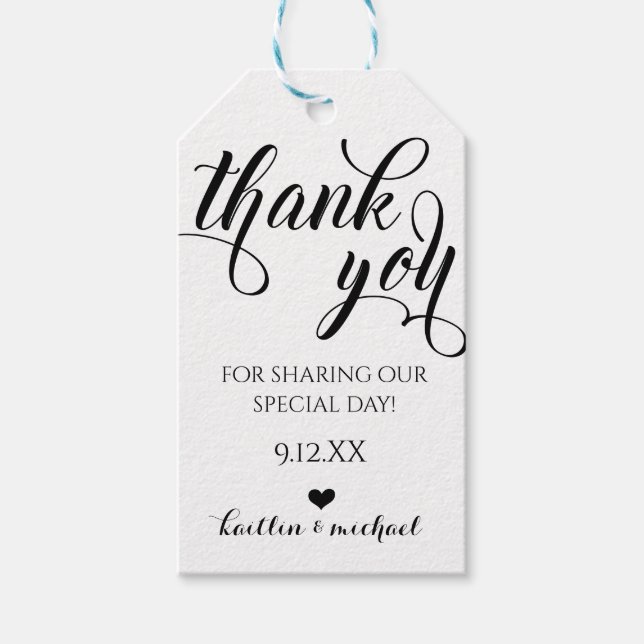 Bröllopsförmånlig Tack Märkre - Swirls Calligraphy Presentetikett (Framsidan)