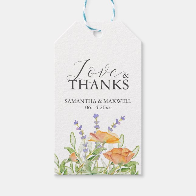 Bröllopsförmånliga Märkre Watercolor Wildblommor Presentetikett (Framsidan)