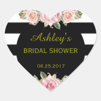 Bröllopsförmånsetikett för strimlad Blommigt Vinta Hjärtformat Klistermärke