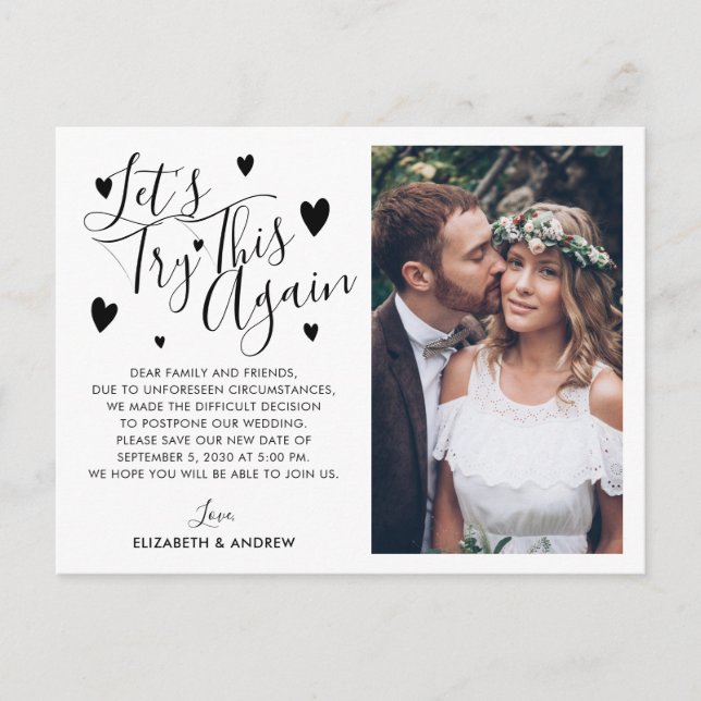 Bröllopsförsening Förändra Datum Försök Igen Foto Meddelande Vykort (Framsida)