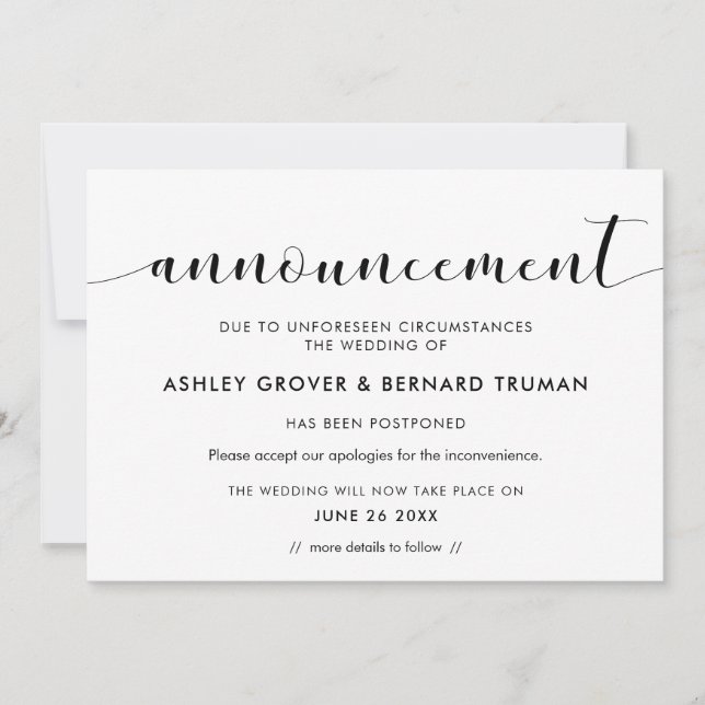 Bröllopsförsening Ny datum anmälningskort Inbjudningar (Framsida)