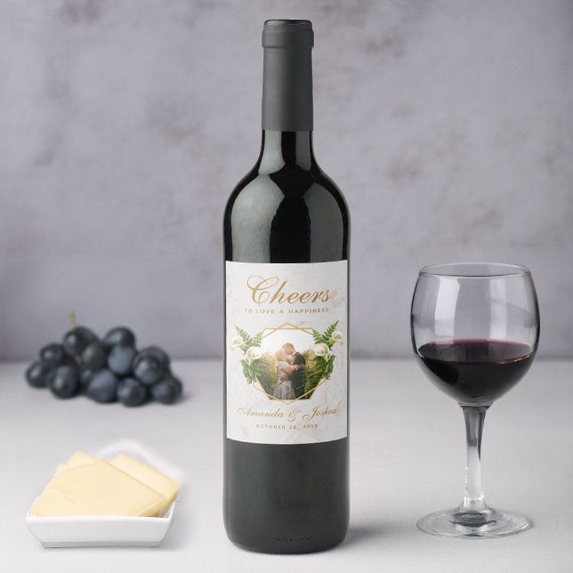 Bröllopsfoto Blommig Geometrisk Calla Liljor Marmo Vinflaska Etikett (Skapare uppladdad)