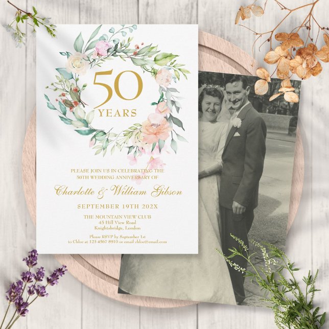 Bröllopsfoto Blommig Krans 50-årsjubileum Inbjudningar (Skapare uppladdad)