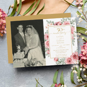 Bröllopsfoto Blommig Ros 50-års Guldbröllop Inbjudningar