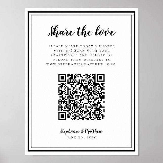 Bröllopsfoto Dela Kärleken QR Skanna Svart & Vitt Poster (Framsidan)