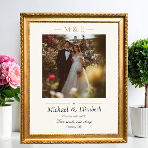 Bröllopsfoto Elegant Elfenben Guld Modern Skräddar Poster