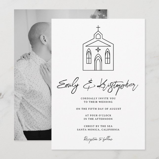 Bröllopsfoto från kapellet inbjudningar (Fram/baksida)