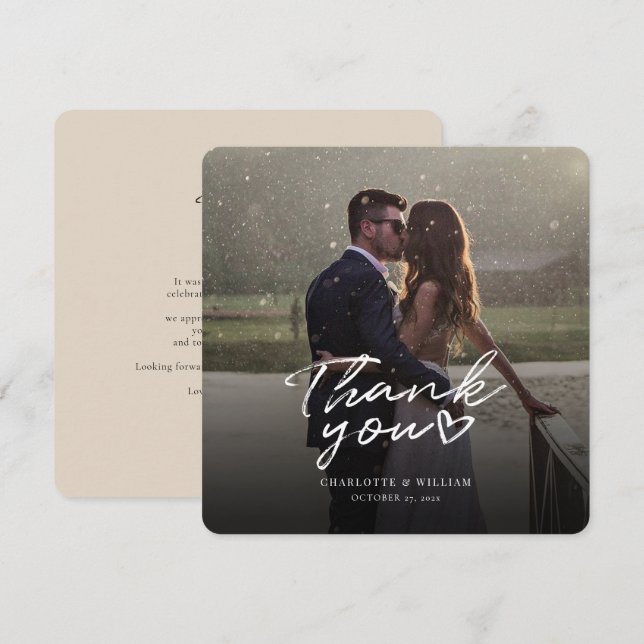 Bröllopsfoto Handskriven Elegant Tacksamhet Tack Kort (Fram/baksida)