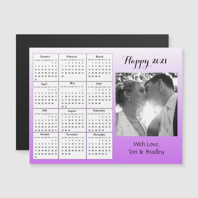 Bröllopsfoto Lila Gradient  Mini 2021 Kalender Magnetisk Inbjudningskort (Fram/baksida)