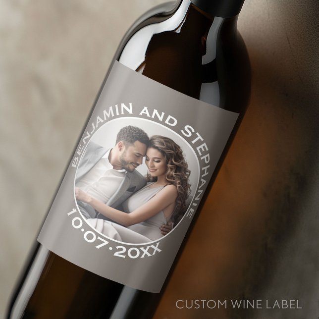 Bröllopsfoto med anpassat namn och år vinflaska etikett (Custom Wedding Anniversary Wine Label)