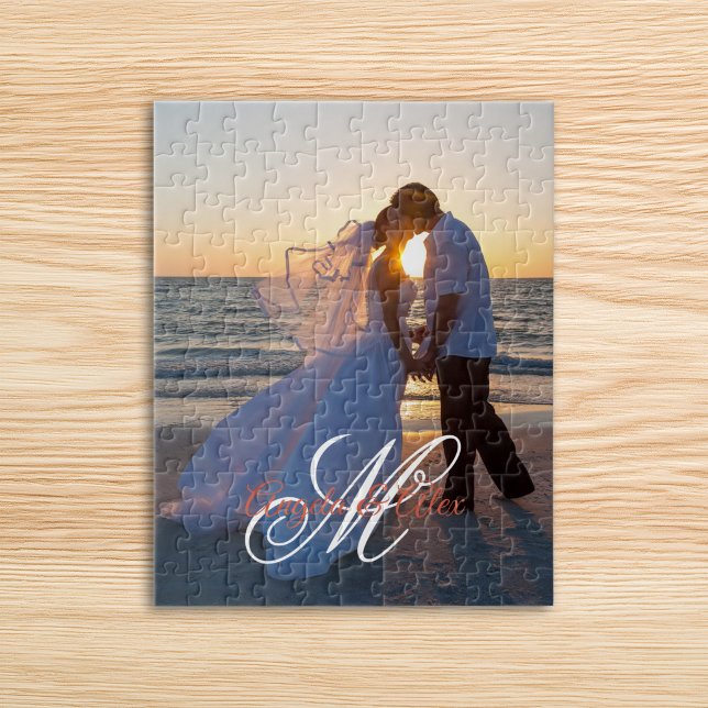 Bröllopsfoto med snyggt monogram pussel (Wedding Photo with Fancy Monogram Jigsaw Puzzle)