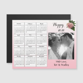 Bröllopsfoto Rosa Rosor Mini 2021 Kalender Magnetisk Inbjudningskort