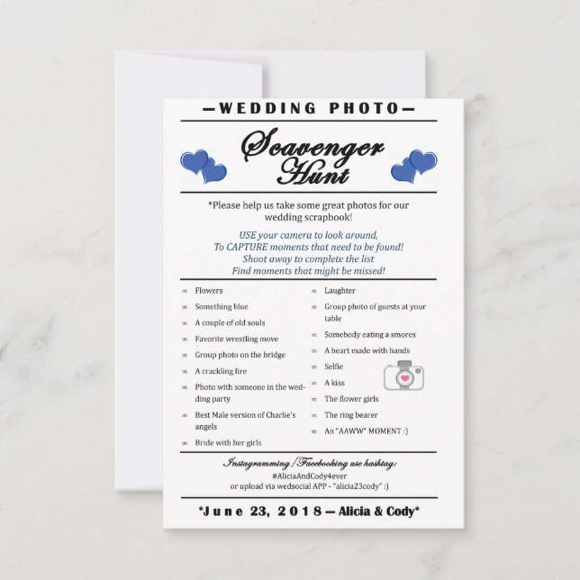 Bröllopsfoto sök och hitta-lek inbjudningar (Framsida)
