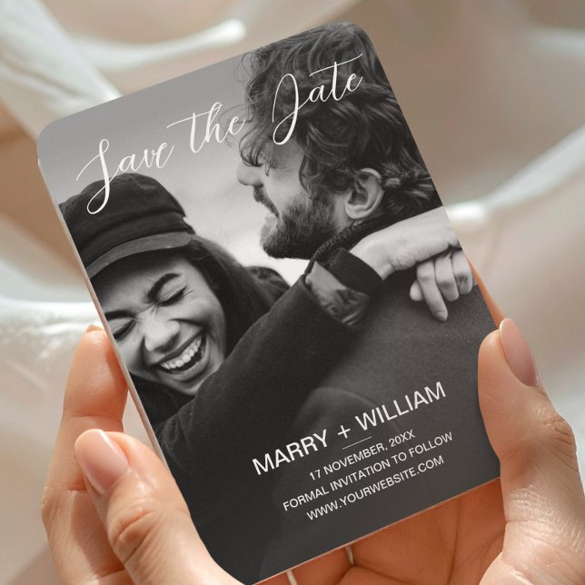 Bröllopsfoto Spara Datum Svart Minimalist Magnet (Wedding Photo Save The Date Black Minimalist Magnet, Magnet Wedding Save the Date)