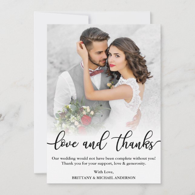 Bröllopsfoto Svart manus Kärlek och tackkort Tack Kort (Framsida)