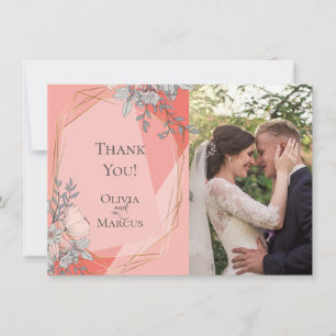 Bröllopsfoto Tack     Coral Floral Kort