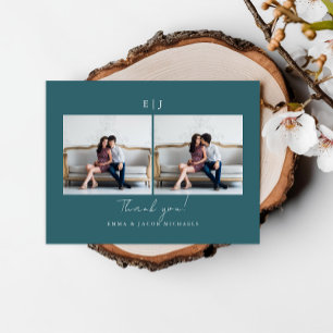Bröllopsfoto Tack Monogram Teal Vykort