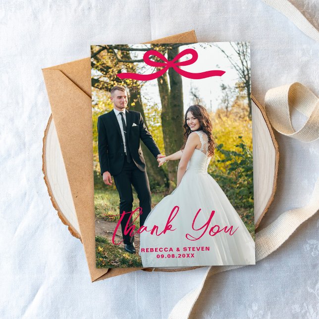 Bröllopsfoto Tacksamt Gästpåminnelse Rosa Slinga Tack Kort (Skapare uppladdad)