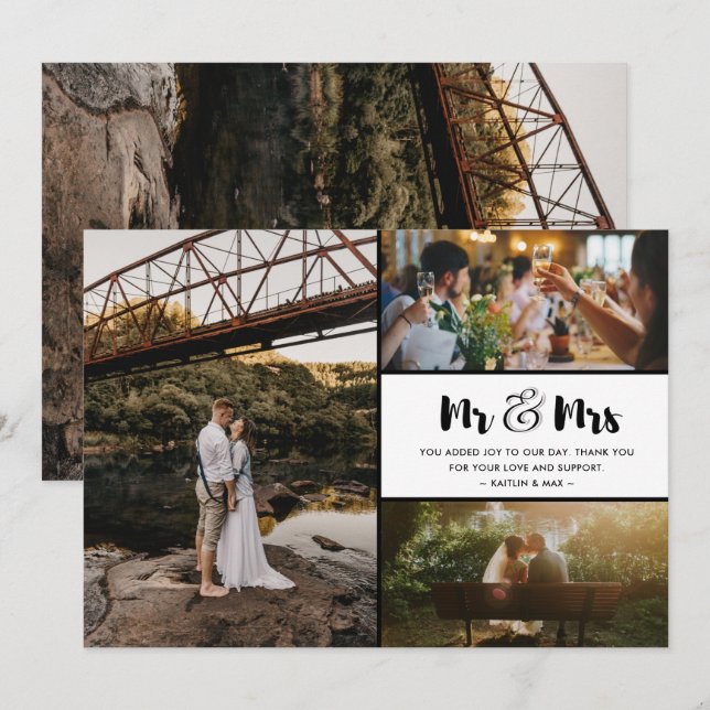 Bröllopsfotocollage Herr och Fru Tack Kort (Fram/baksida)