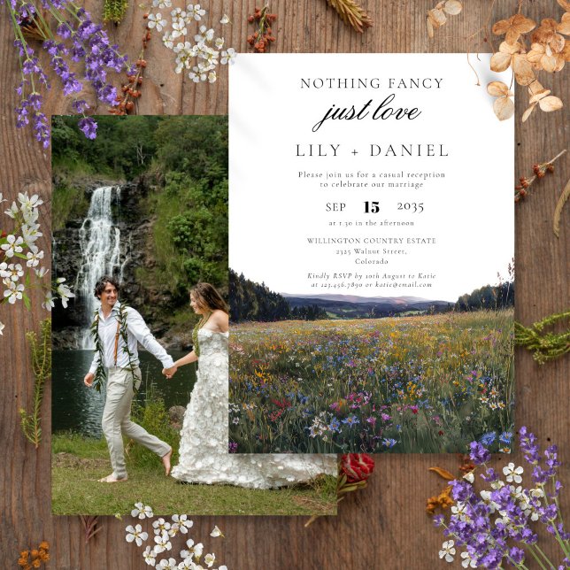 Bröllopsfotografi för vildblommor Elopement Inbjudningar (Wildflowers Elopement Wedding Reception Photo Invitation)