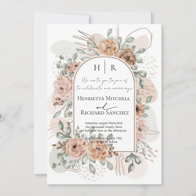 Bröllopsfotoinbjudan med blommor inbjudningar (Framsida)