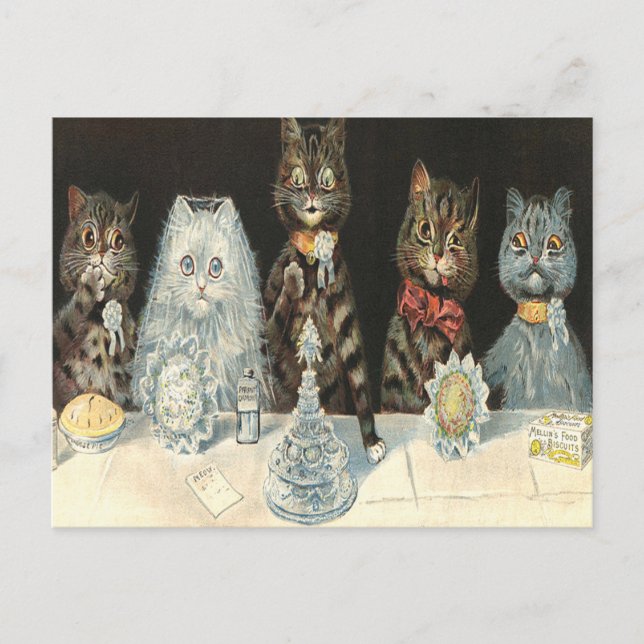 Bröllopsfrukost Matkakor Av Louis Wain Vykort (Framsida)