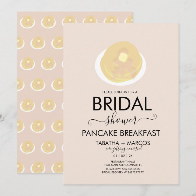 Bröllopsfrukostpannkakor Brunch Inbjudan (Fram/baksida)