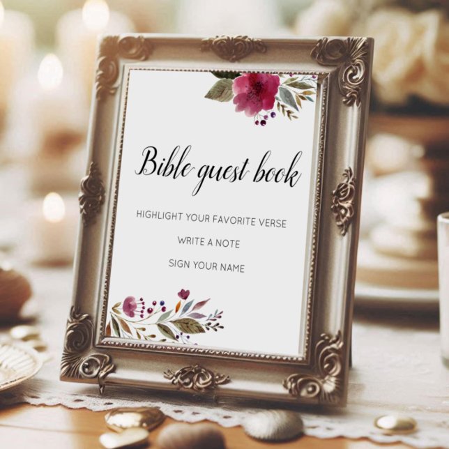 Bröllopsgästbok Bibel Burgunder Blommor Poster (Skapare uppladdad)
