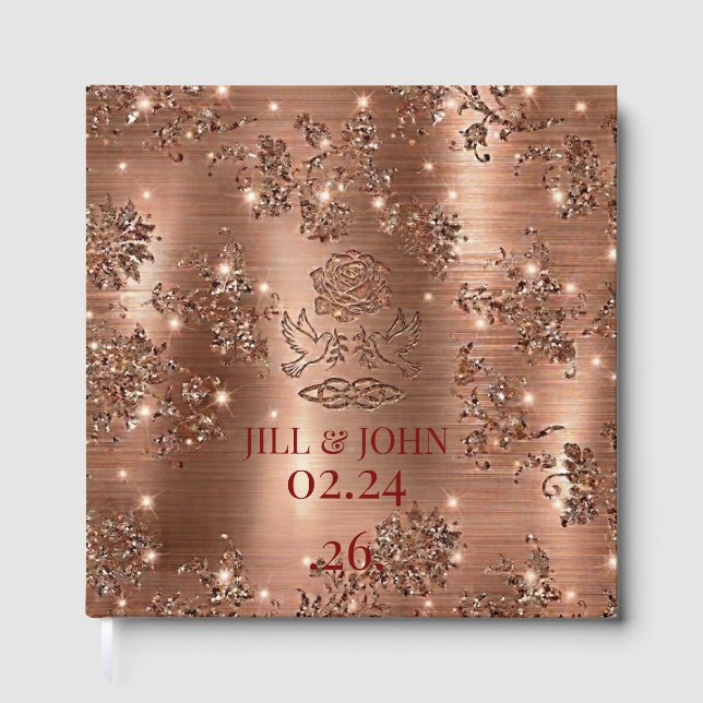 Bröllopsgästbok Elegant Roséguld Blommig Gästböcker (Framsida)
