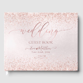 Bröllopsgästbok i falskt rosa guld glitter gästböcker