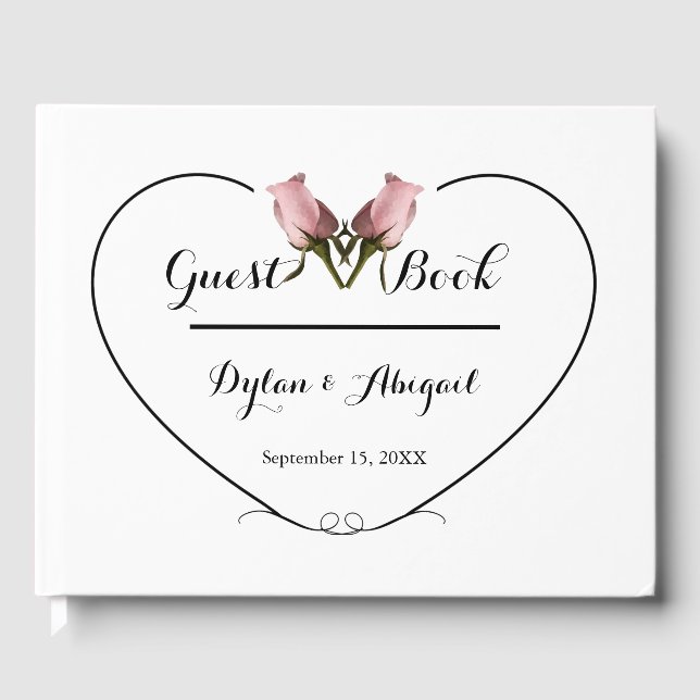 Bröllopsgästbok med 2 rosa rosor och hjärta gästböcker (Framsida)