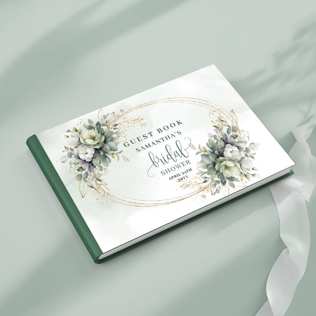 Bröllopsgästbok med vattenfärg och grönska gästböcker (Greenery Watercolor Bridal Shower Guest Book)
