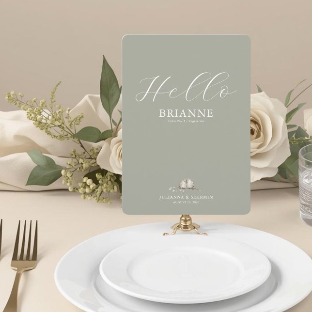 Bröllopsgästmeny och Platskort Meny (Sage Green Wedding Guest Place Card and Menu)