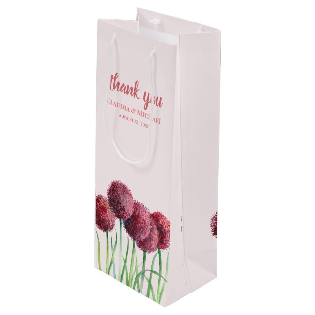 Bröllopsgåva Lila Rosa Allium Blommig Akvarell (Framsidan Vinklad)