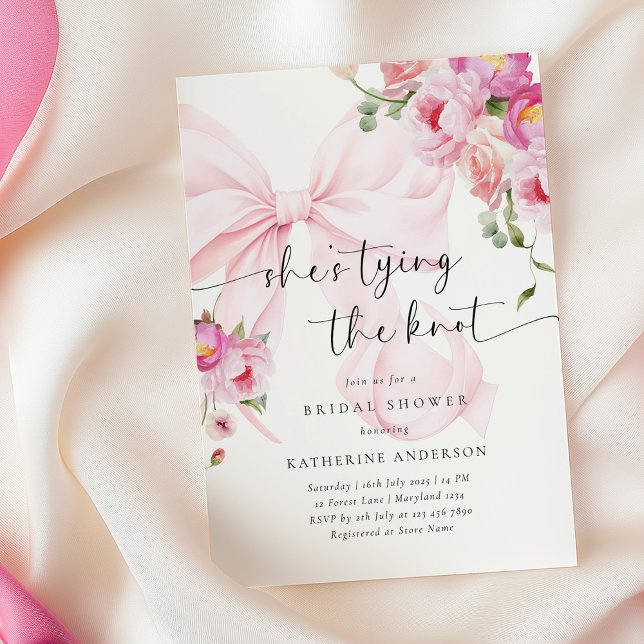 Bröllopsgåva med blomsterbukett - Hon knyter knute Inbjudningar (Skapare uppladdad)