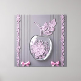 Bröllopsgåva Rosa & Grå Blommig Glas AI konst Canvastryck
