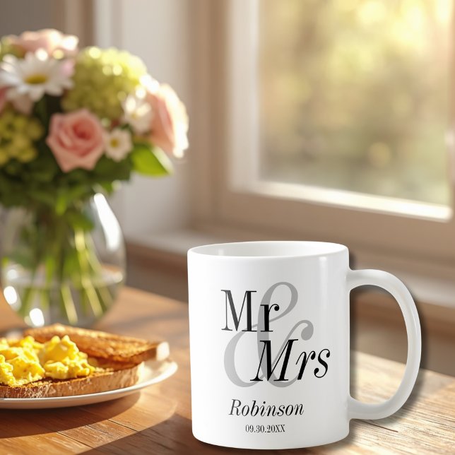 Bröllopsgåva till herr och fru Minimal Modern Kaffemugg (Skapare uppladdad)