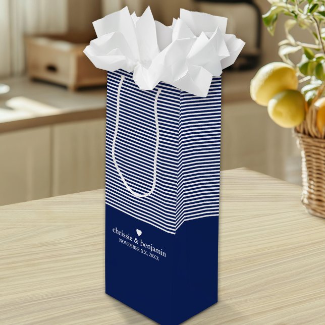Bröllopsgavor anpassad brud brudgum datum randig (Custom Tall Gift Bag)