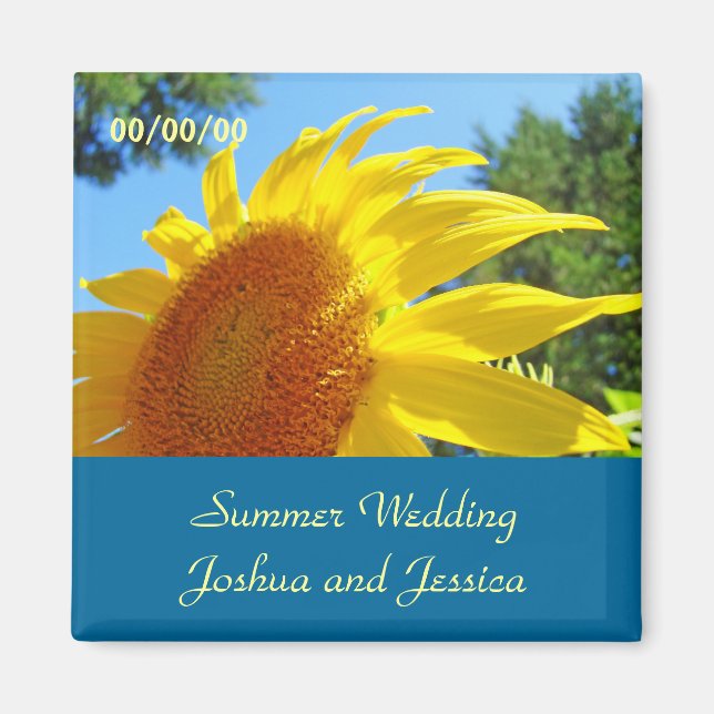Bröllopsgåvor Sommarbröllop Solrosor Magnet (Framsidan)