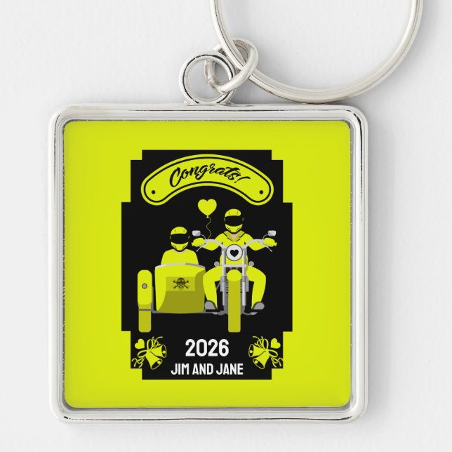 Bröllopsgåvor till ett par fyrkantig silverfärgad nyckelring (Framsidan)