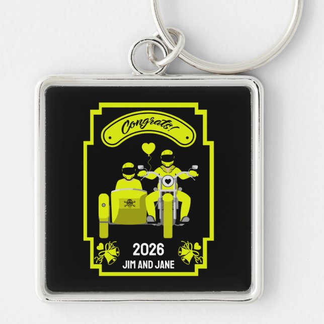 Bröllopsgåvor till ett par fyrkantig silverfärgad nyckelring (Framsidan)