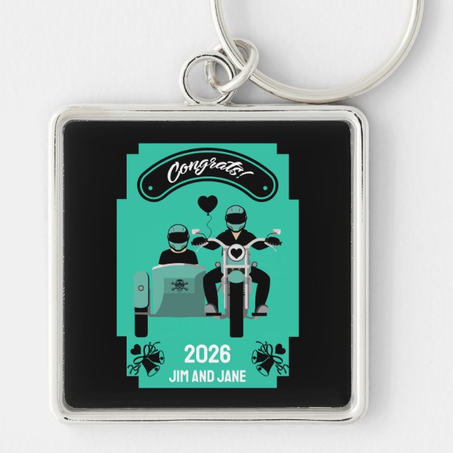 Bröllopsgåvor till ett par fyrkantig silverfärgad nyckelring (Framsidan)