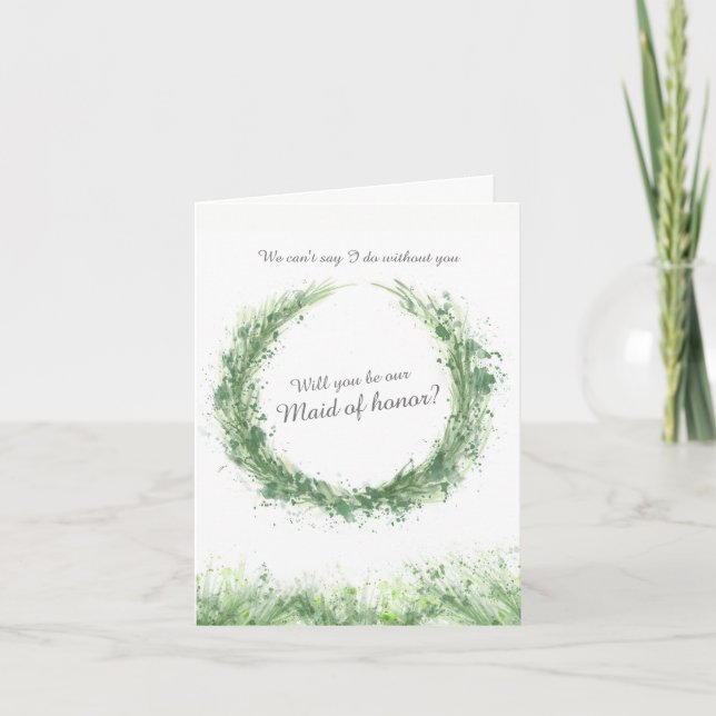 Bröllopsgrön konst, kommer du att vara vår brudtjä inbjudan (Framsida)