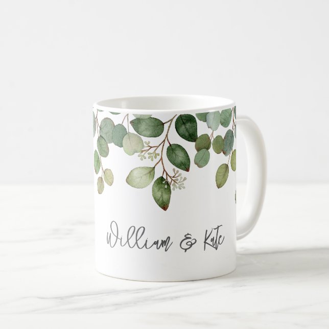 Bröllopsgrönska Nygifta Namn Modern Kaffemugg (Framsida höger)