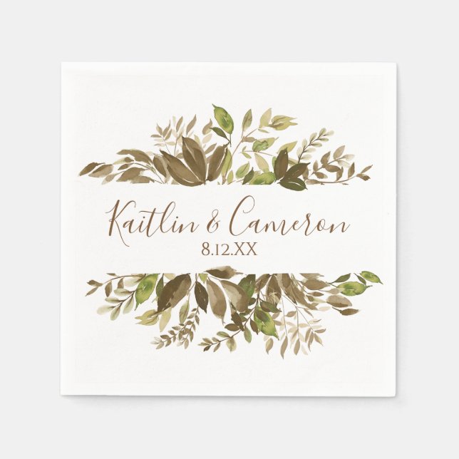 Bröllopsgrönska servetter | Typografi (Brun) (Framsidan)
