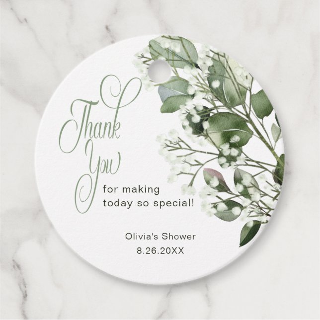 Bröllopsgudstjänst Gypsophila & Eucalyptus Tack  Gåvor Etiketter (Framsida)