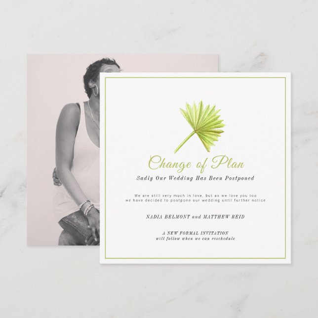 Bröllopshändelse ändring av planerad palmblad upps spara datumet (Fram/baksida)