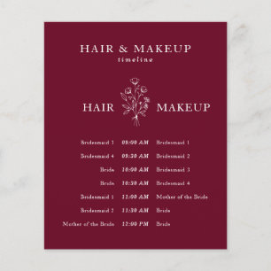 Bröllopshår Makeup Tidslinje burgunder på budget Flygblad